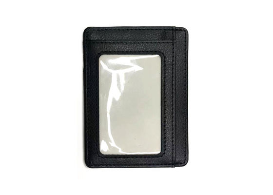 Rectangle Leather 97มม. Black Credit Card Organizer Wallet Custom Logo Card Holder 20g