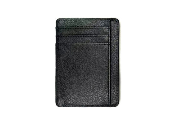 Rectangle Leather 97มม. Black Credit Card Organizer Wallet Custom Logo Card Holder 20g