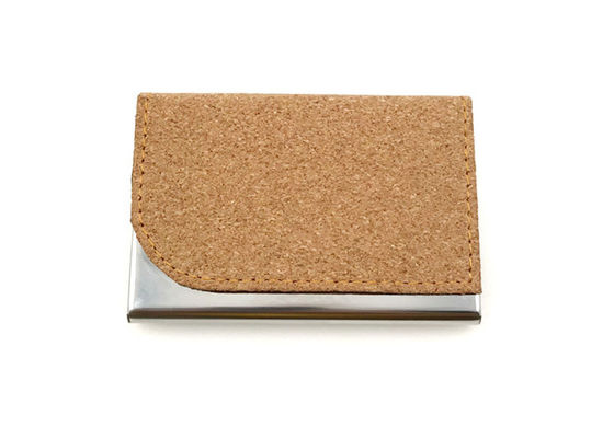 ที่ใส่บัตรไม้ก๊อกหนัง PU สแตนเลส Magnetic Eco Friendly Card Case 65g