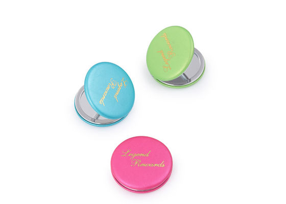 Macaron โปรโมชั่นกระจกกระเป๋าเครื่องสำอาง PU กระจกกระเป๋าถือขนาดกะทัดรัด
