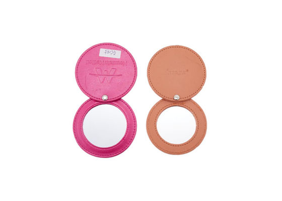 กระจกกระเป๋าเครื่องสำอางหมุนได้ด้านเดียว 35g หนัง PU สำหรับโปรโมชั่น