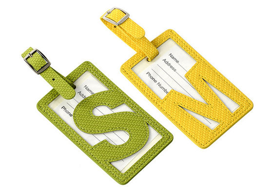 แท็กกระเป๋าเดินทางสีเขียวเดินทางสีเขียว Pu Leather Hollow Pattern Tag