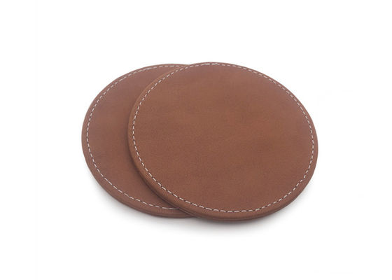 ที่รองแก้วเครื่องดื่มโลโก้ Debossed พร้อมโลโก้ PU Leather Brown Pantone