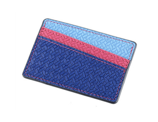 กระเป๋าใส่บัตรเครดิตรูปสี่เหลี่ยมผืนผ้า PU Leather Weave Wallet Debossing Logo