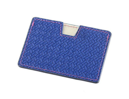 กระเป๋าใส่บัตรเครดิตรูปสี่เหลี่ยมผืนผ้า PU Leather Weave Wallet Debossing Logo