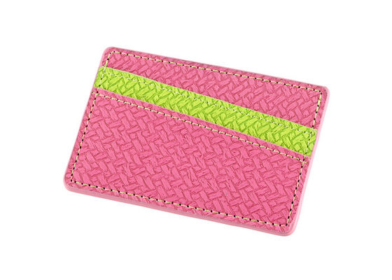 กระเป๋าใส่บัตรเครดิตรูปสี่เหลี่ยมผืนผ้า PU Leather Weave Wallet Debossing Logo