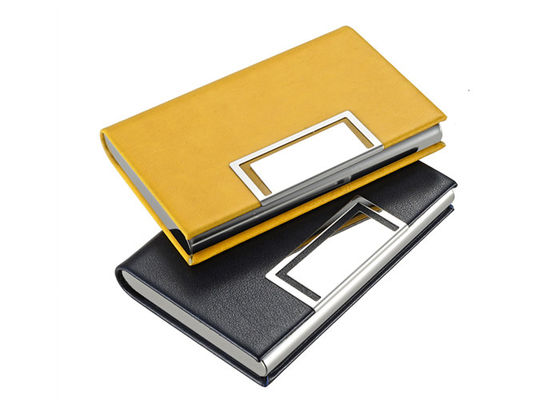 ราคาดี หรูหรา PU Leather Magnetic Name Card Holder Debossing โลโก้ Metal Card Case Wallet ออนไลน์
